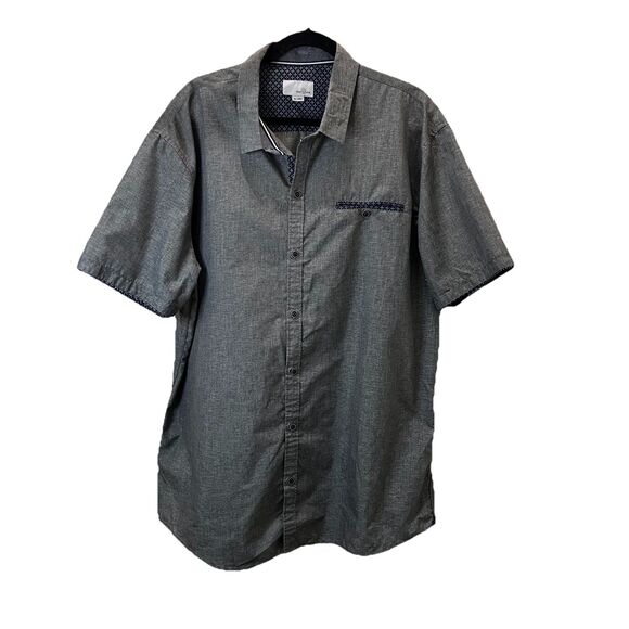 Craft + Flow Men's Button Up Shirt Gray Blue Print Sleeve Short Sleeve Size XXL - Picture 1 of 9